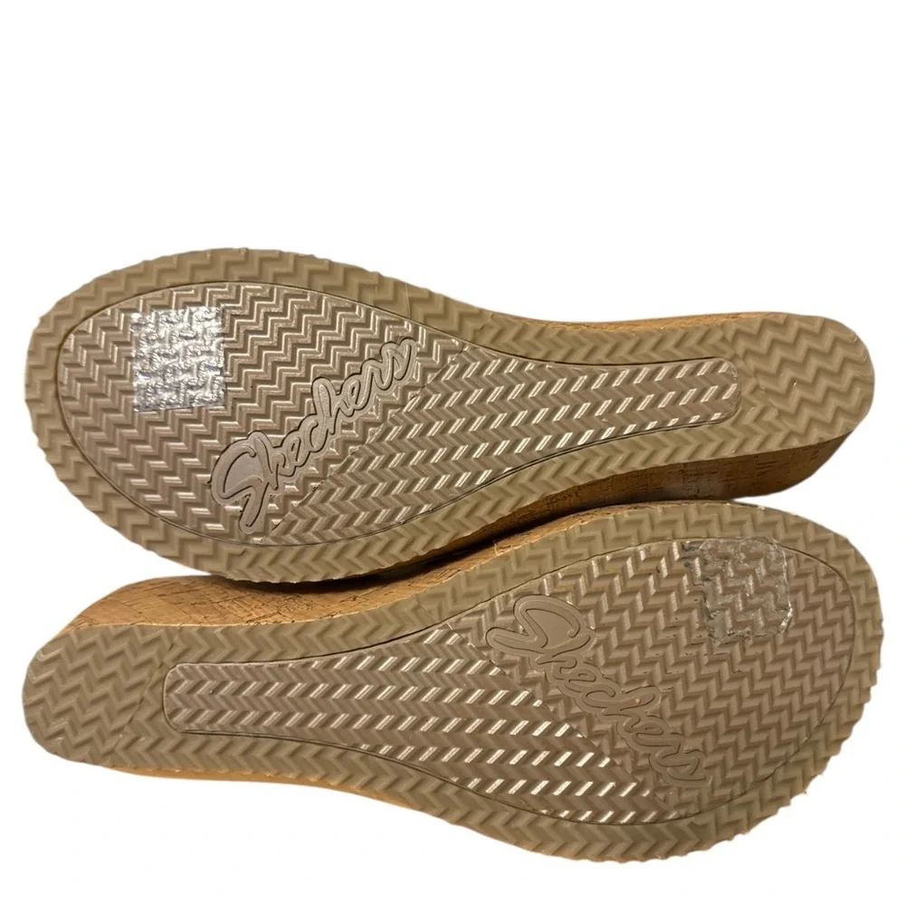 Skechers Cali White Luxe Memory Foam Comfortable Cork Wedge Sandals White 9.5–10